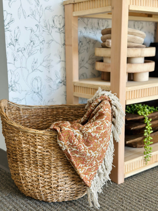 Woven Orange Throw w/Fringe