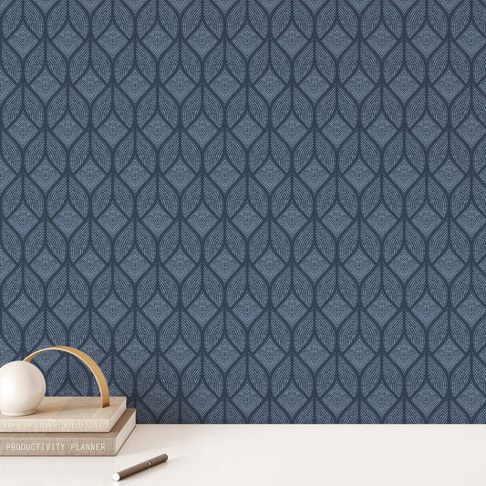 Inked Leaves Wallpaper - Blue