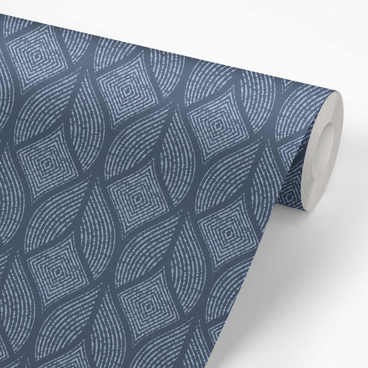 Inked Leaves Wallpaper - Blue