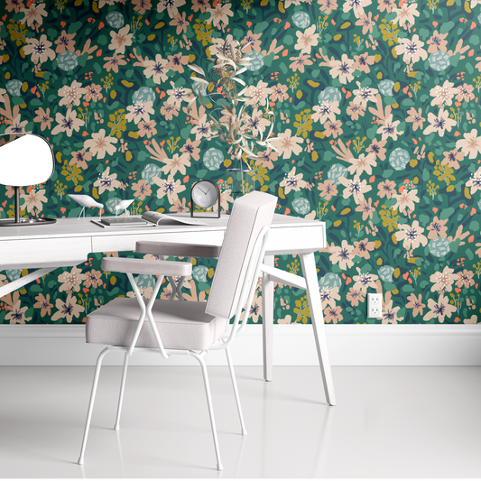 Bold Floral Wallpaper - Emerald