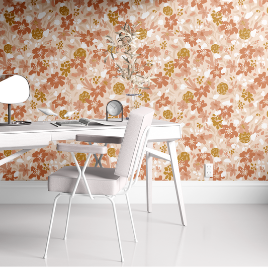 Bold Floral Wallpaper - Terracotta