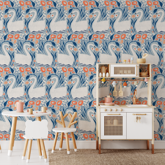 Swan Garden Wallpaper - Ink