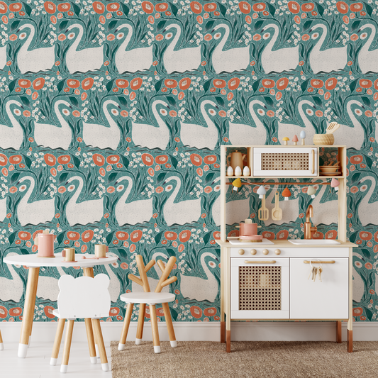Swan Garden Wallpaper - Jade