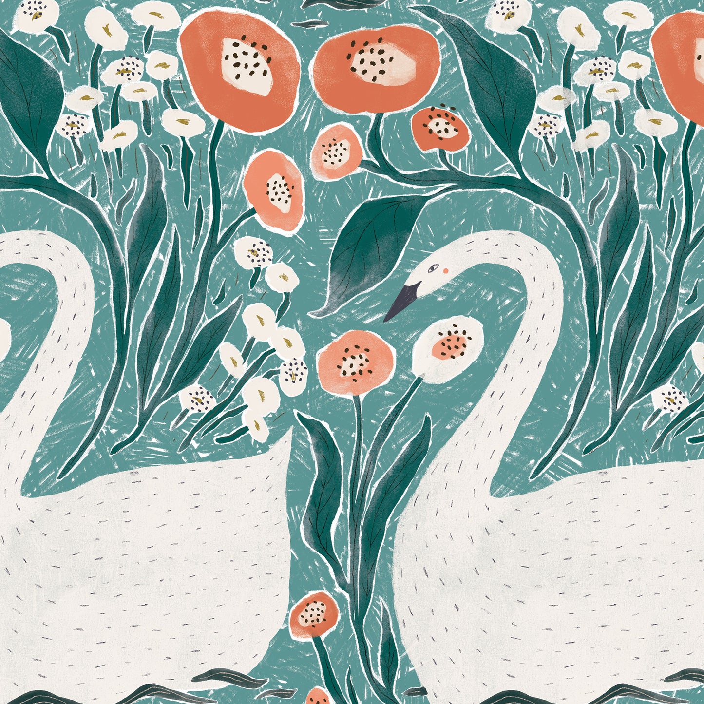 Swan Garden Wallpaper - Jade