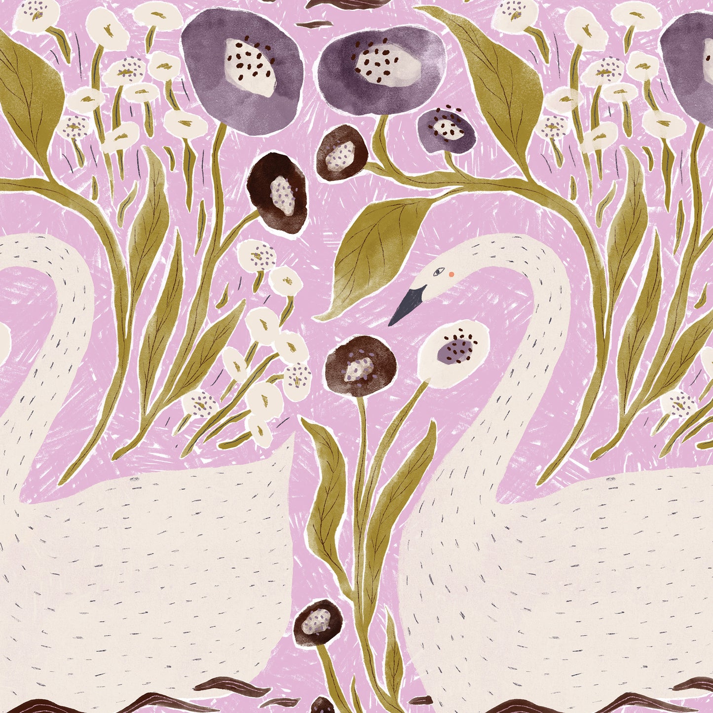 Swan Garden Wallpaper - Periwinkle