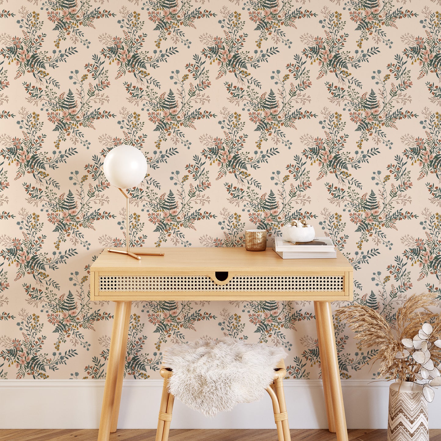 Bedroom featuring Cayla Naylor Juniper- Dogwood Peel and Stick Wallpaper - a foliage pattern