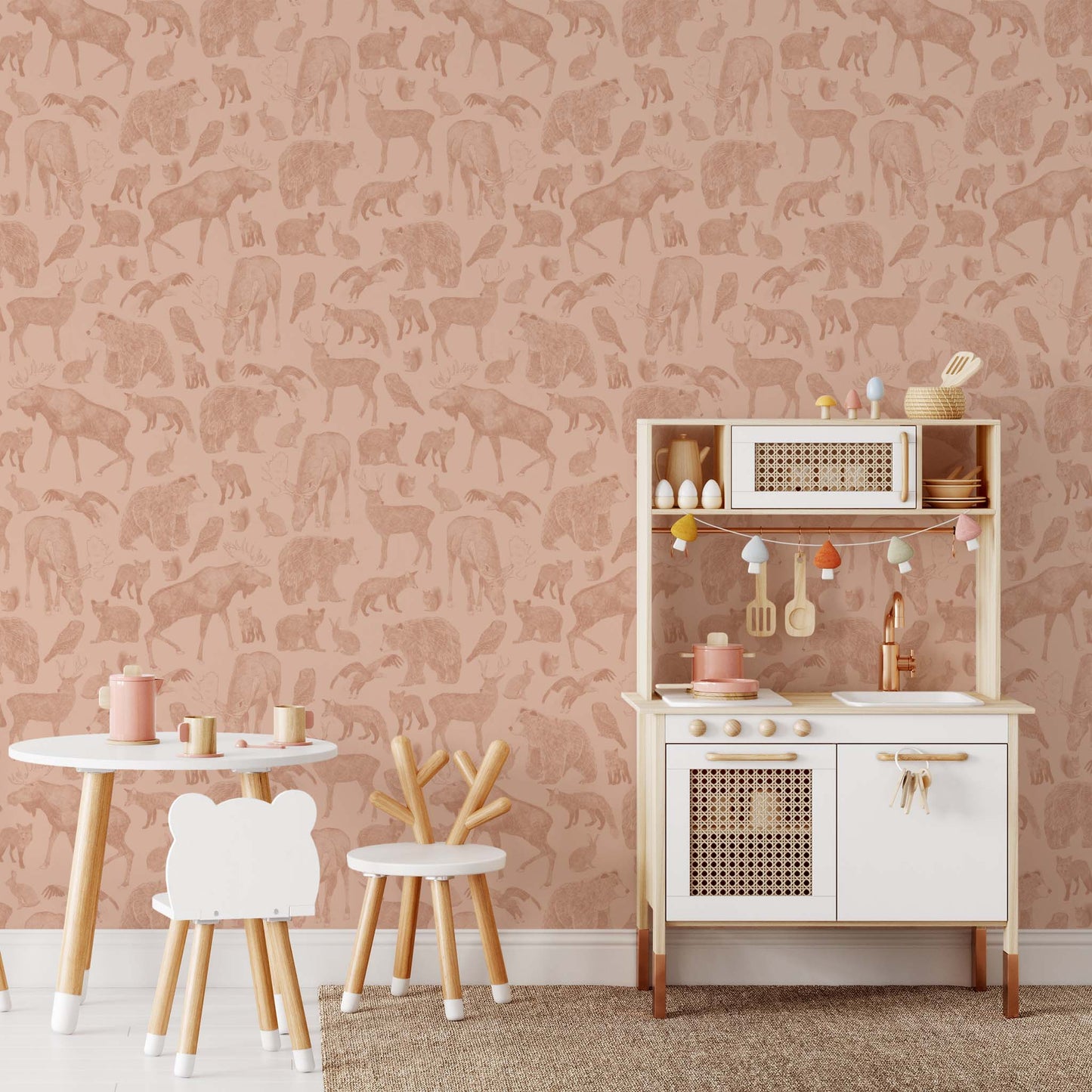 Bedroom featuring Cayla Naylor Kenai- Blush Peel and Stick Wallpaper - a nature inspired pattern