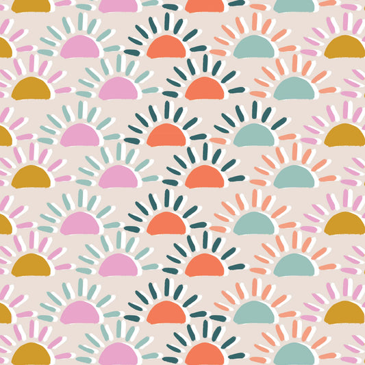 Close up featuring Iris + Sea Little Sunshine- Multi a colorful sun pattern