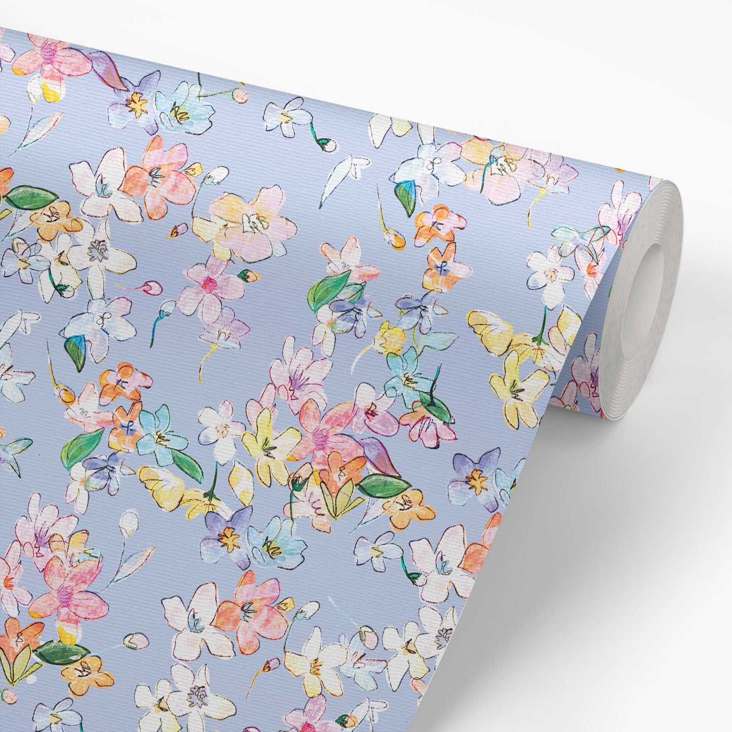 Wallpaper panel featuring Iris + Sea Lorlei Watercolor Floral- Blue Multi- a floral pattern