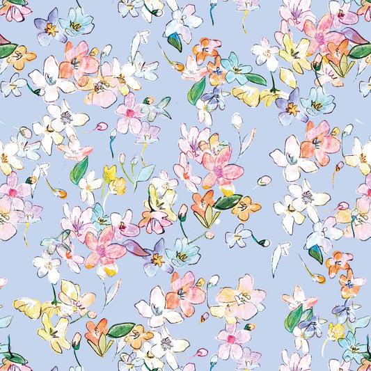 Close up featuring Iris + Sea Lorlei Watercolor Floral- Blue Multi- a floral pattern