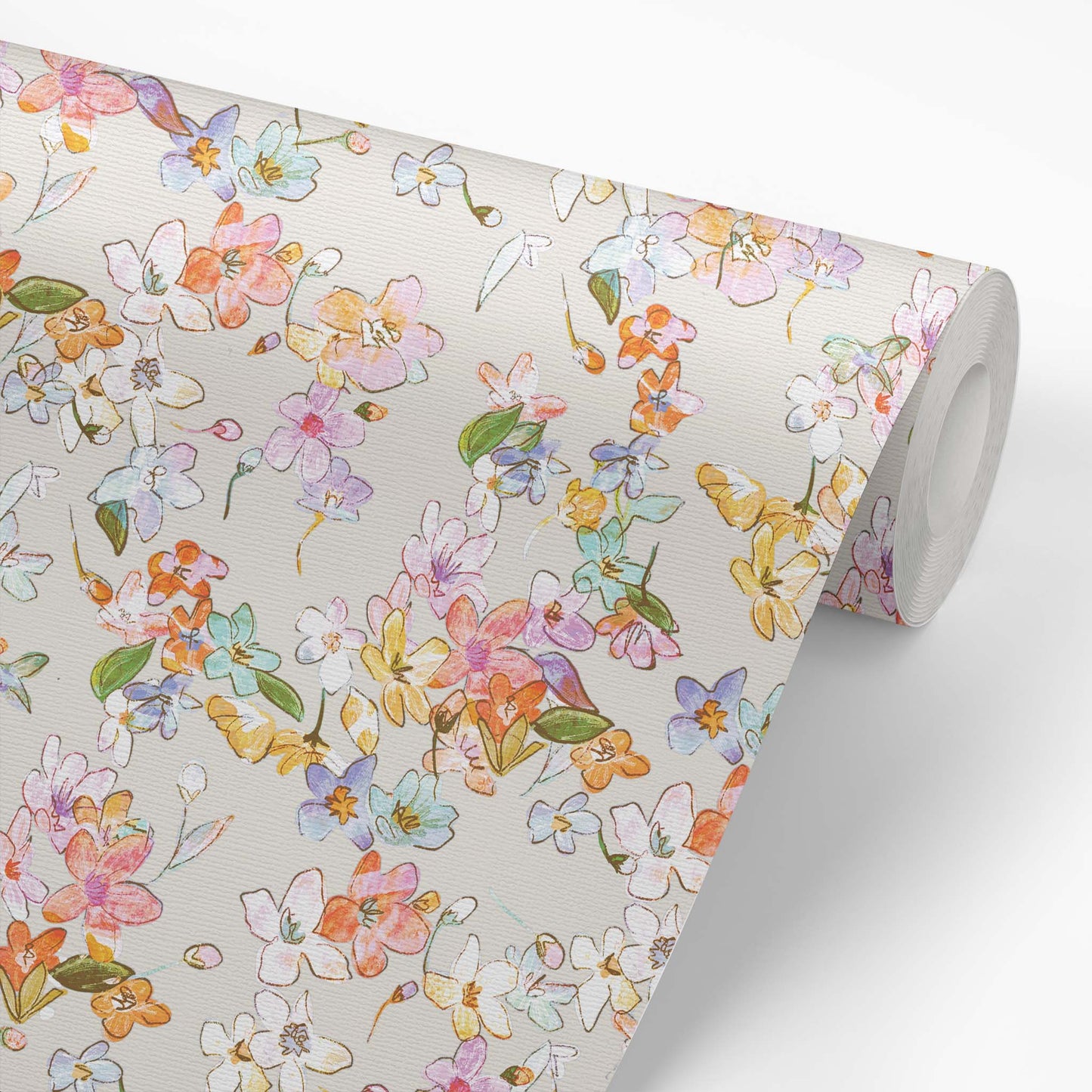 Wallpaper panel featuring Iris + Sea Lorlei Watercolor Floral- Neutral Multi- a floral pattern