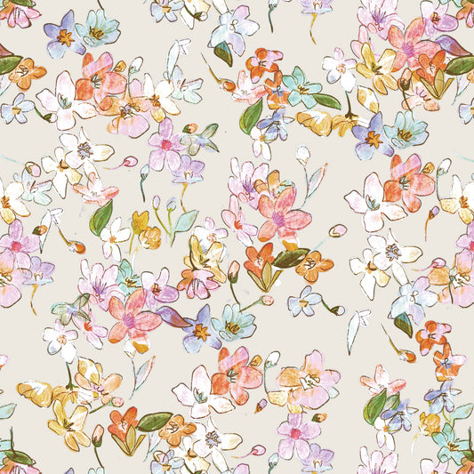 Close up featuring Iris + Sea Lorlei Watercolor Floral- Neutral Multi- a floral pattern