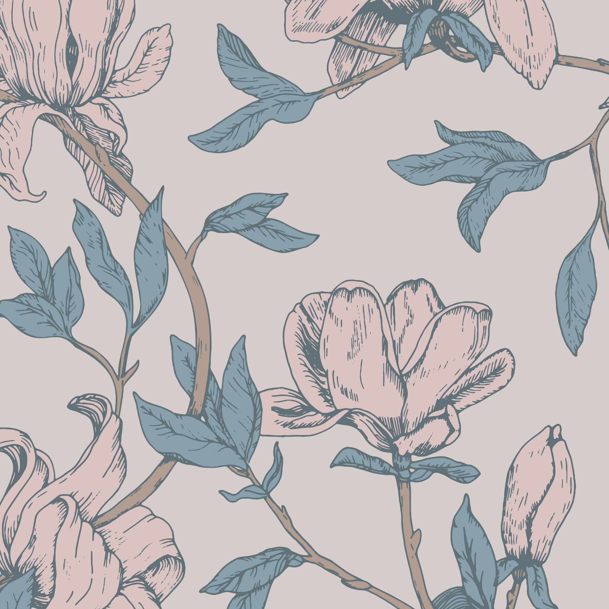 Magnolia Wallpaper - Greige and Dove Blue – Ayara Home