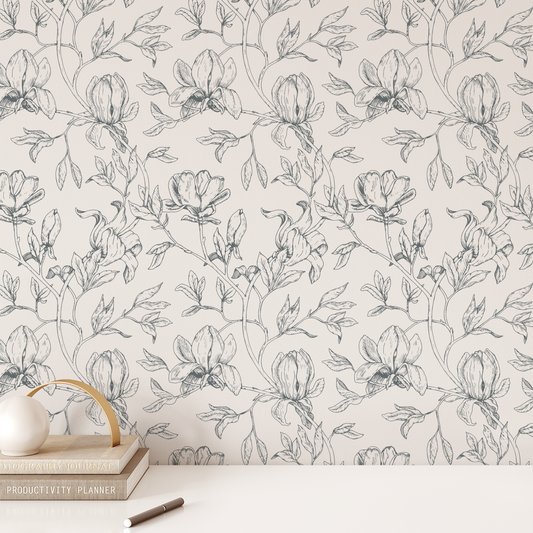 Magnolia Wallpaper - Monochrome