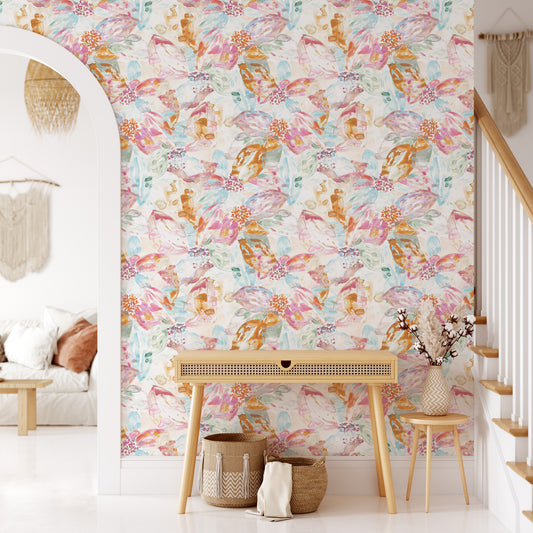 Bedroom featuring Iris + Sea Mara Watercolor Botanical- Bright Multi- a watercolor pattern