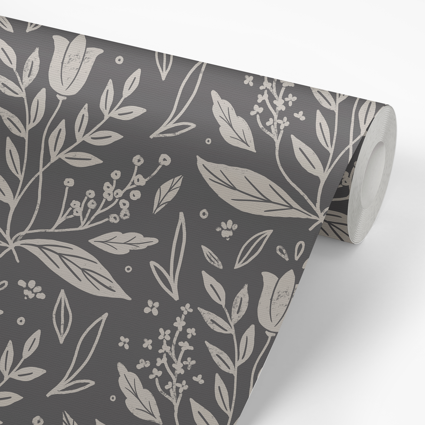 Folk Blooms Wallpaper - Gray
