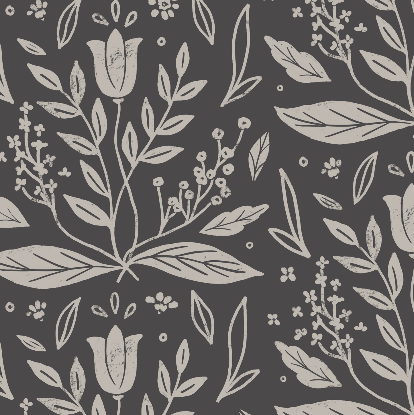 Folk Blooms Wallpaper - Gray