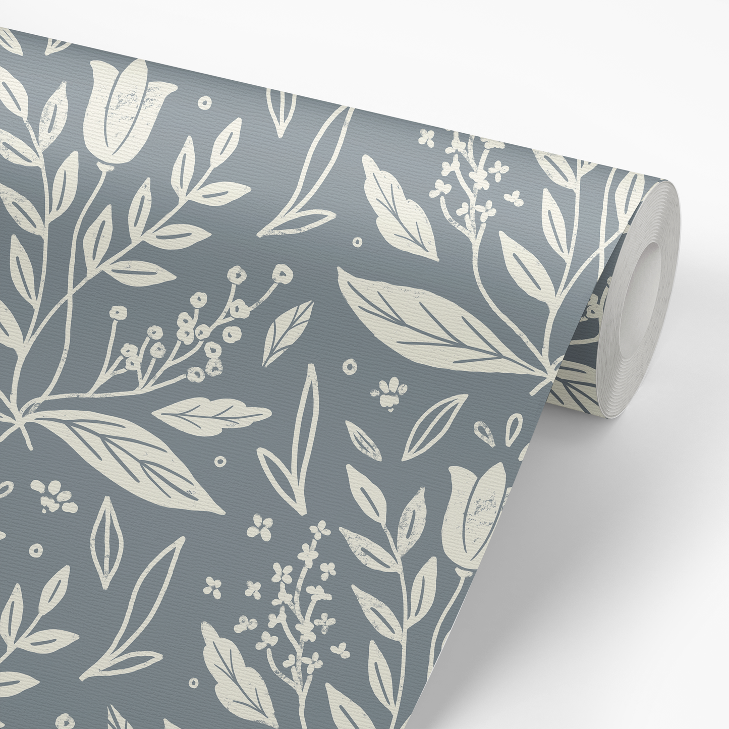 Folk Blooms Wallpaper - Steel Blue