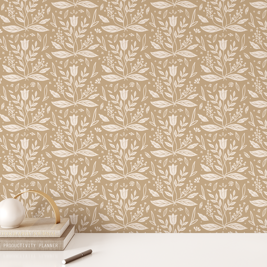 Folk Blooms Wallpaper - Tan