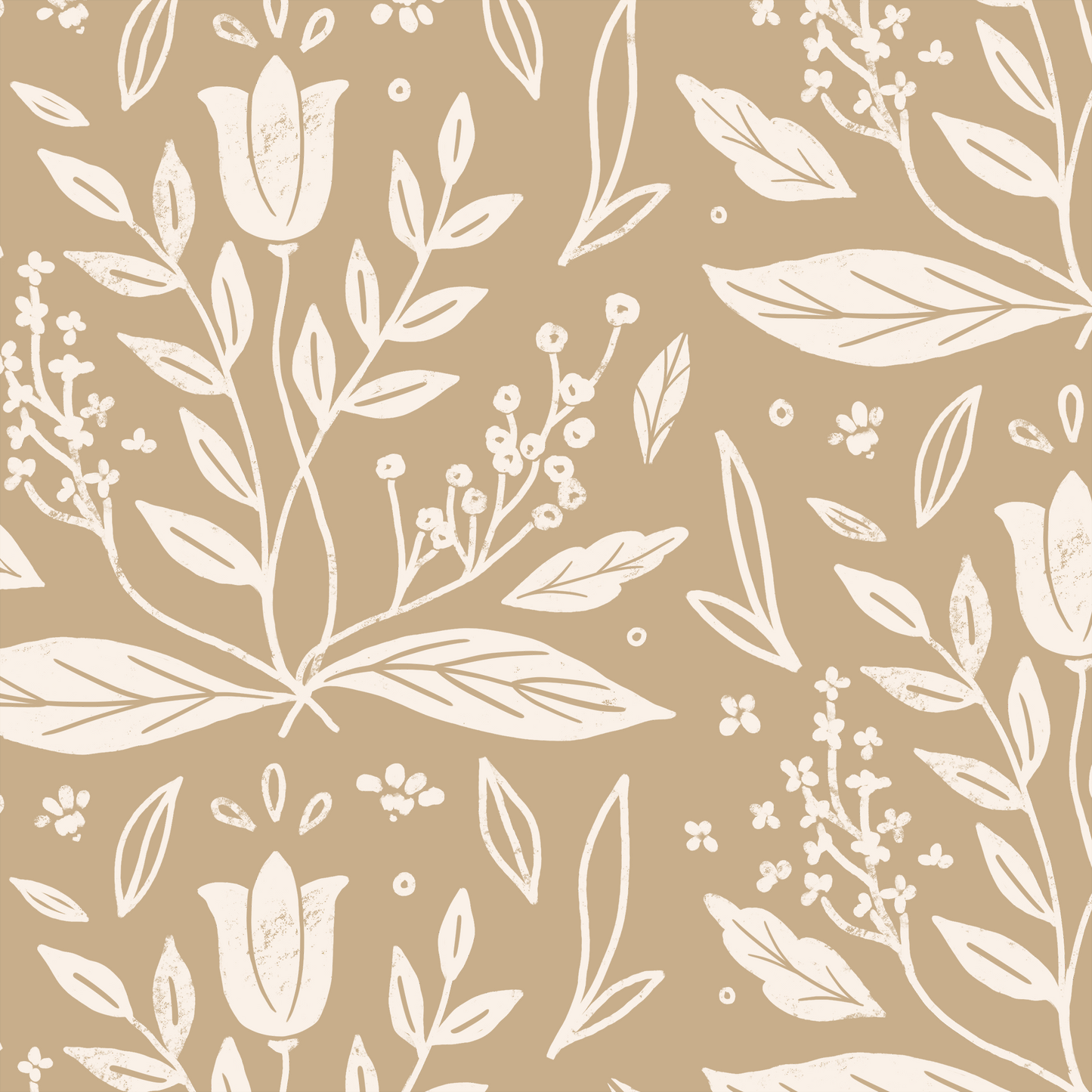 Folk Blooms Wallpaper - Tan