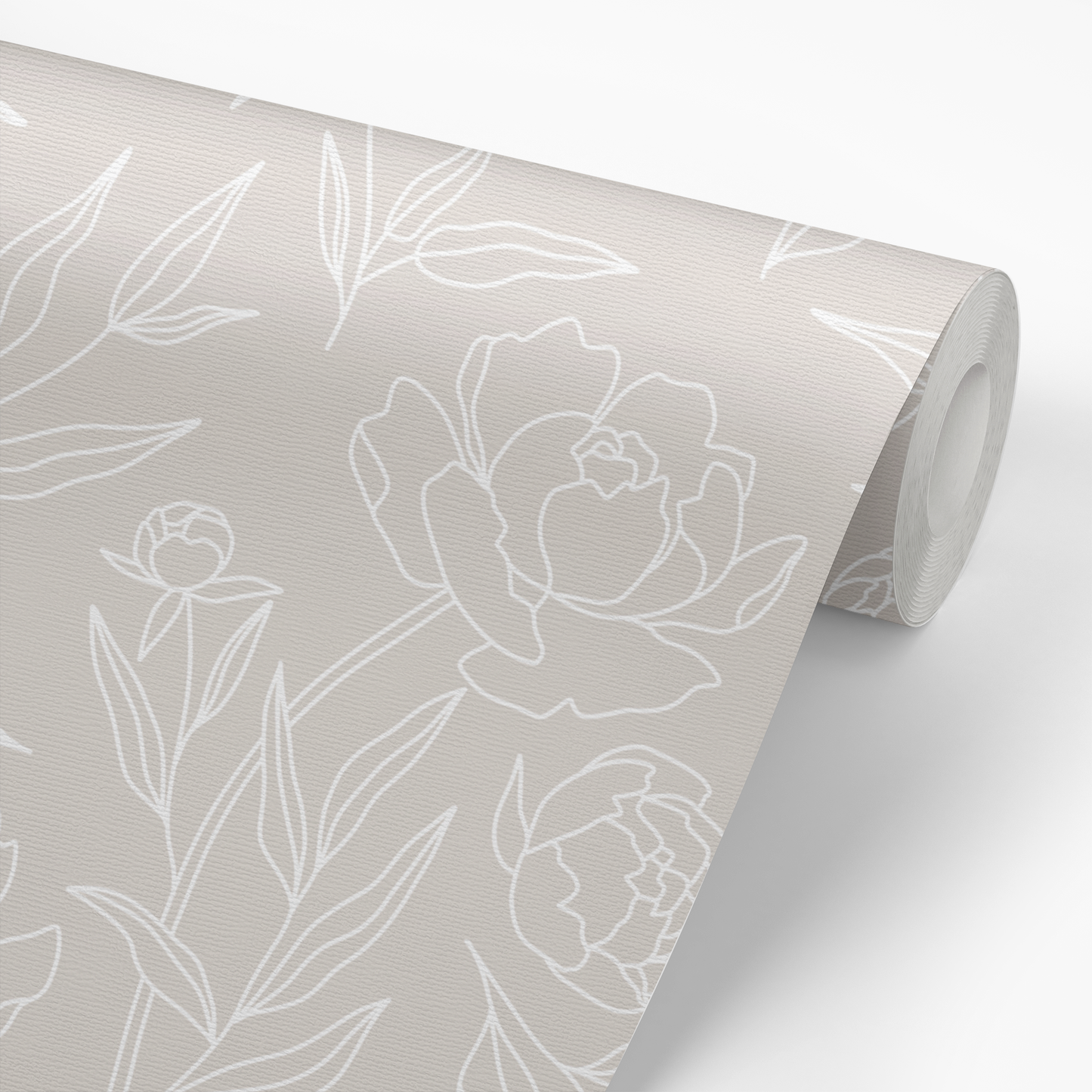 Peony Wallpaper - White on Taupe