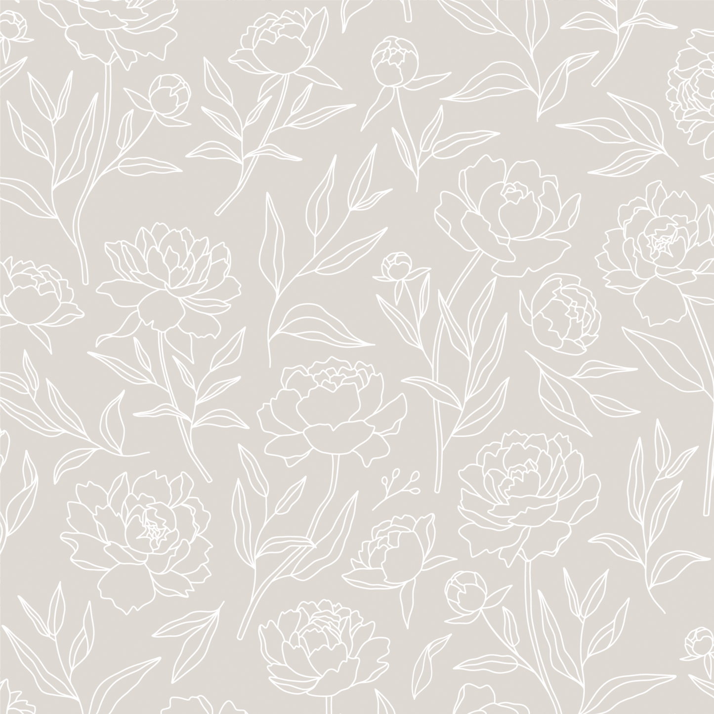 Peony Wallpaper - White on Taupe