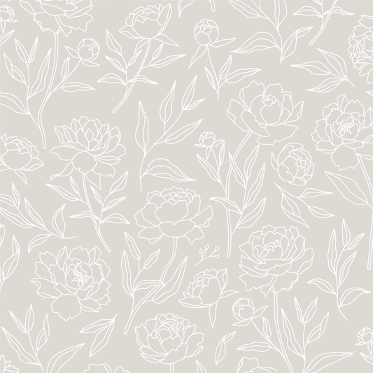Peony Wallpaper - White on Taupe