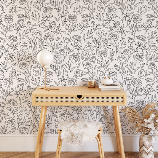 Peony Wallpaper - Black