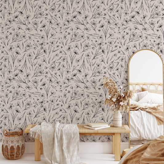 Ditsy Floral Wallpaper - Black