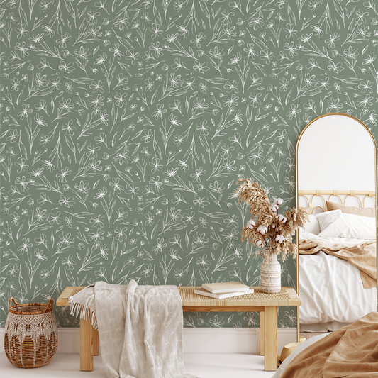 Ditsy Floral Wallpaper - Sage