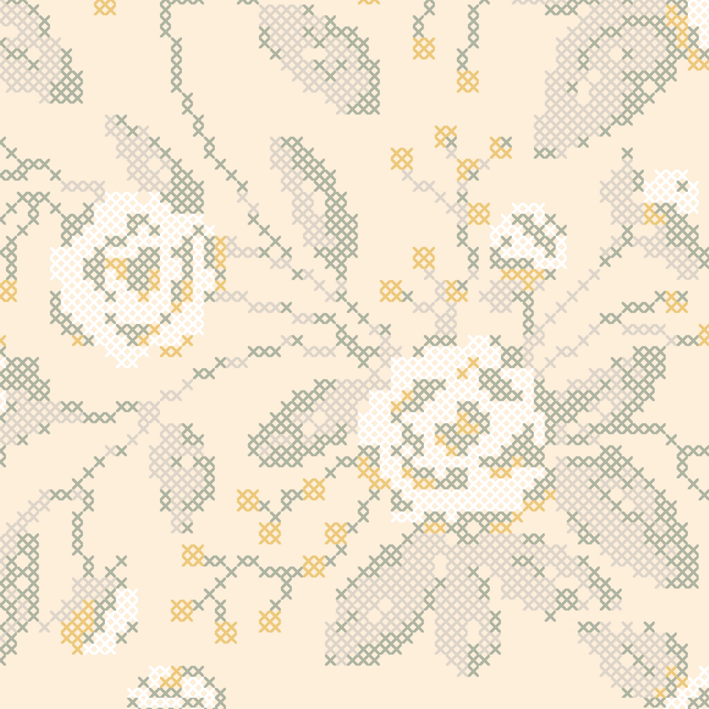 Cross Stitch Flowers Wallpaper - Butter Yellow