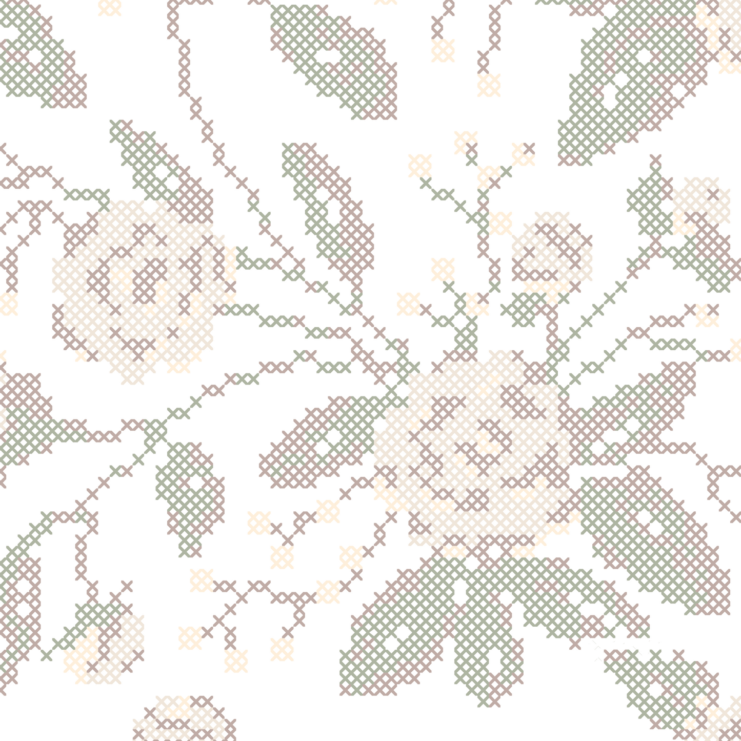 Cross Stitch Flowers Wallpaper - Ivory