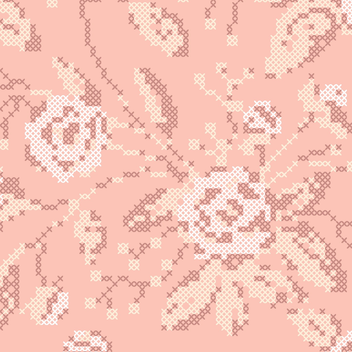 Cross Stitch Flowers Wallpaper - Pink