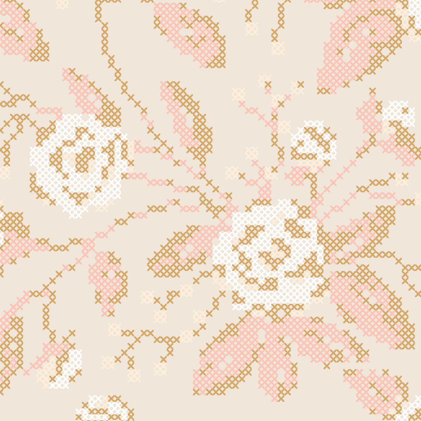 Cross Stitch Flowers Wallpaper - Tan