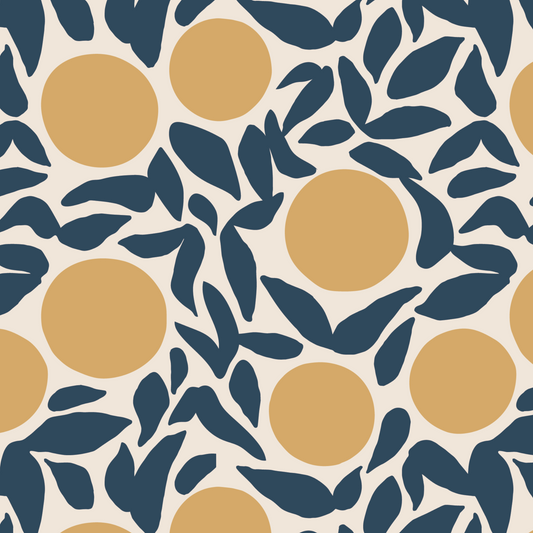 Flower Dots Wallpaper - Navy Yellow