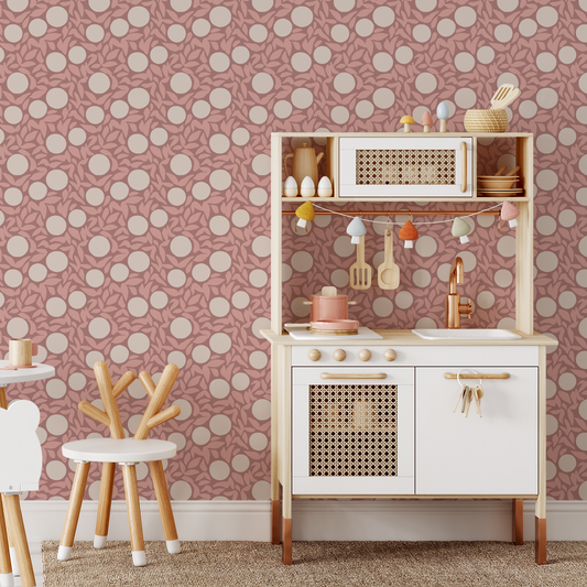 Flower Dots Wallpaper - Rosy Pink