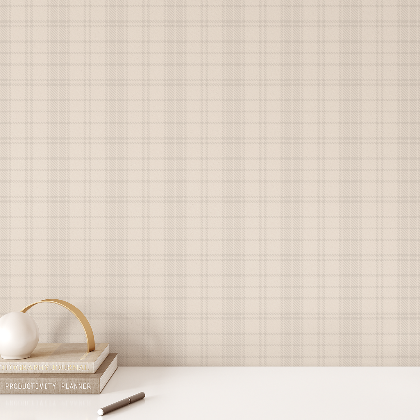 Classic Plaid Wallpaper - Greige and Tan