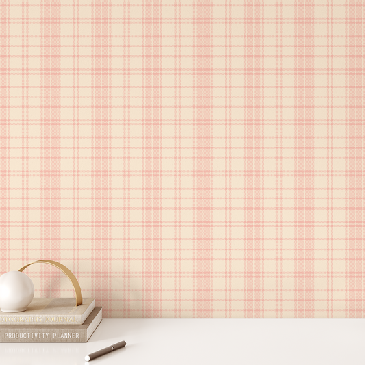 Classic Plaid Wallpaper - Pink and Ivory