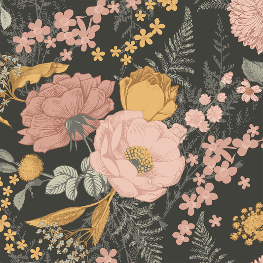 Botanical Dark Wallpaper - Black