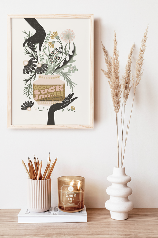Good Luck Jar Art Print - White