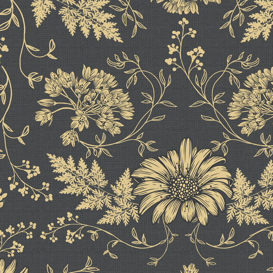 Toile Flowers Wallpaper - Black