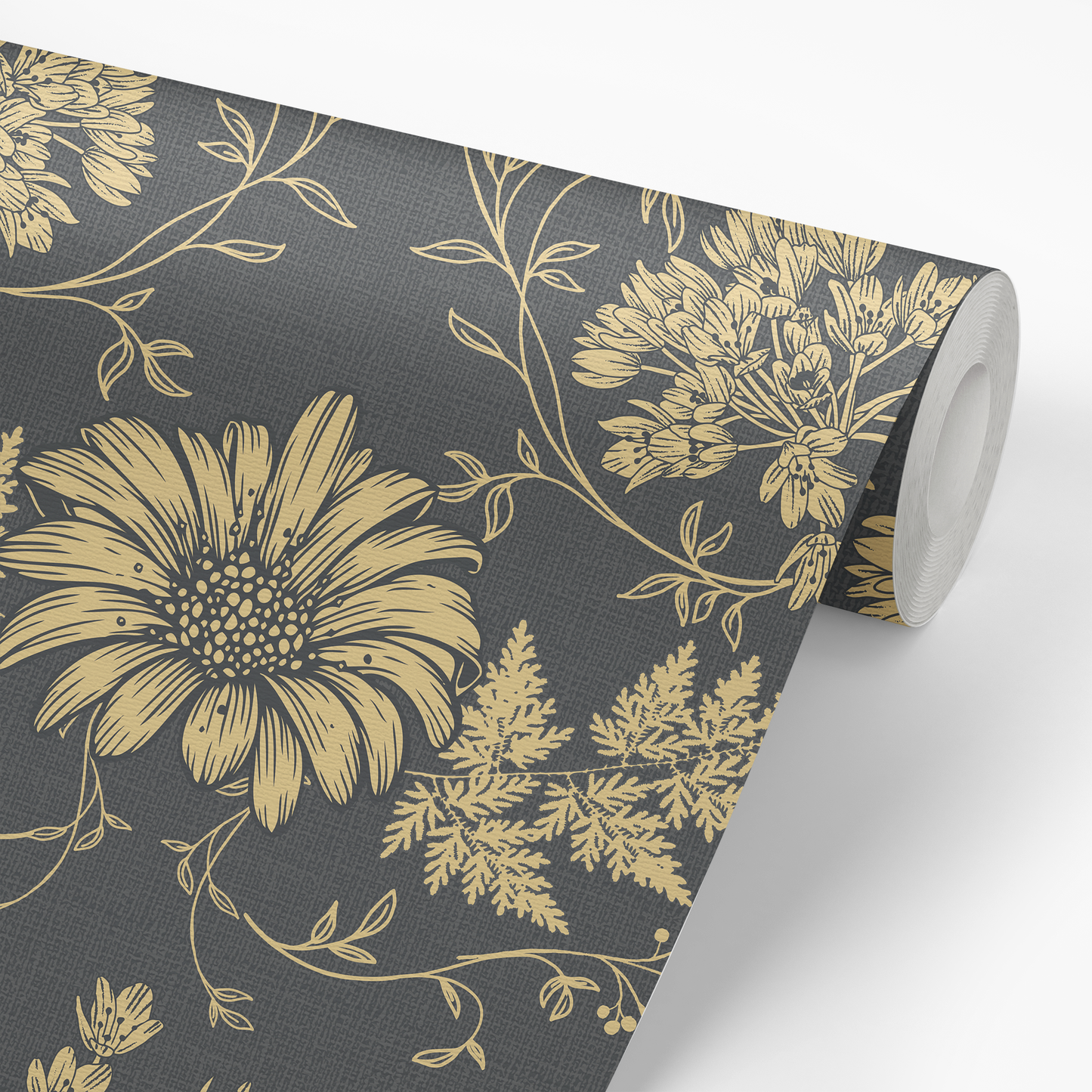 Toile Flowers Wallpaper - Black