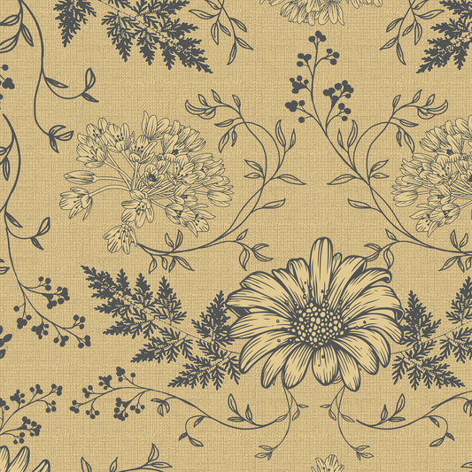 Toile Flowers Wallpaper - Gold