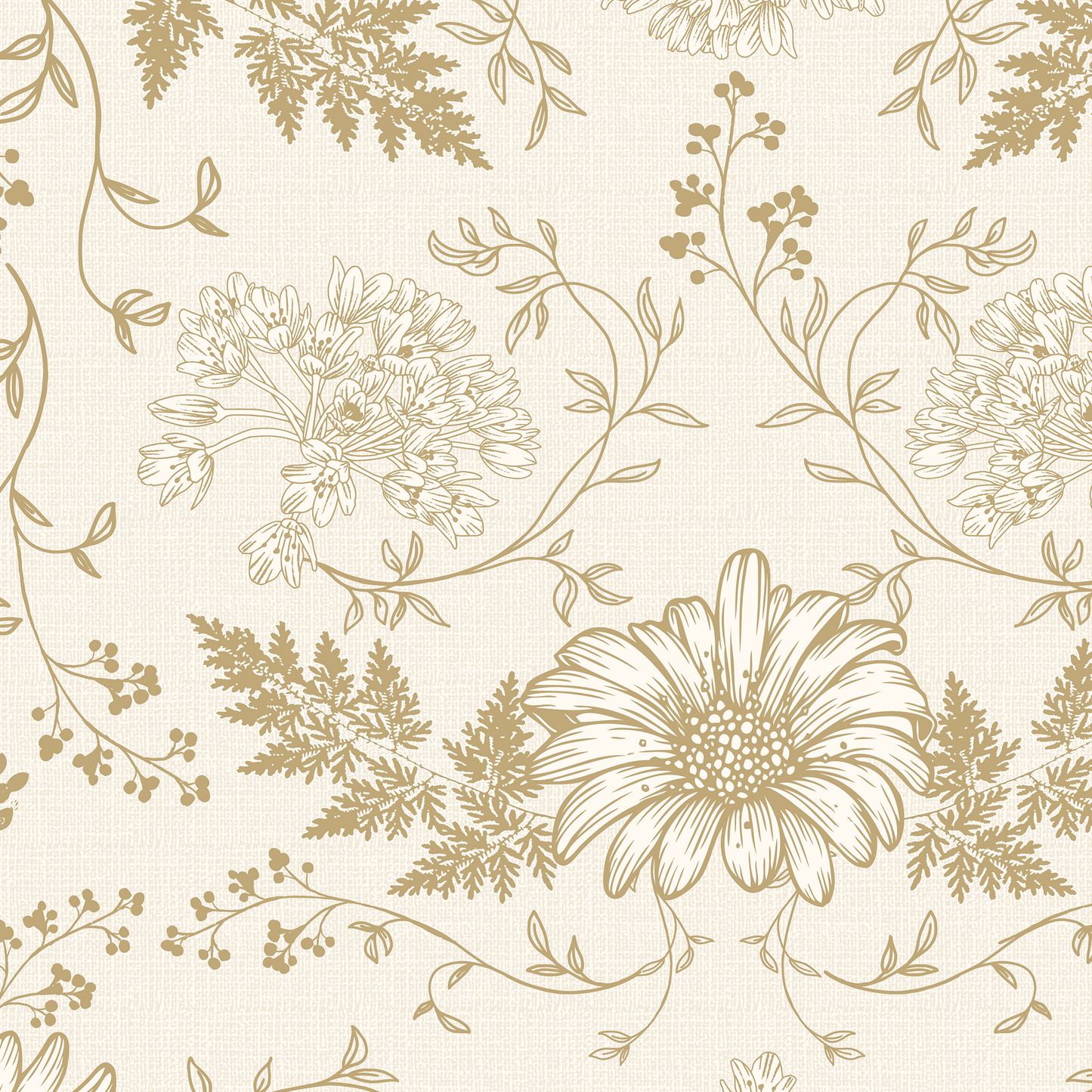 Toile Flowers Wallpaper - Tan