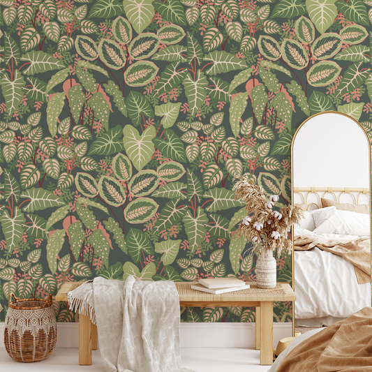 Tropical Leaves Wallpaper - Green