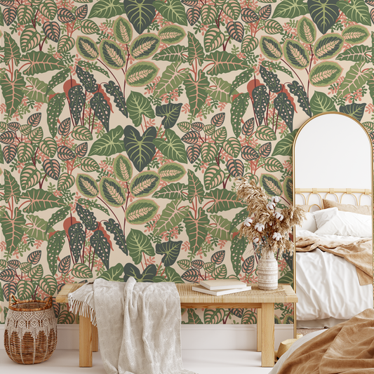 Tropical Leaves Wallpaper - Tan