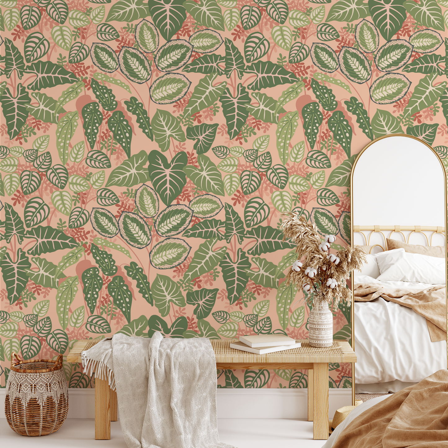 Tropical Leaves Wallpaper - Pink