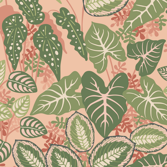 Tropical Leaves Wallpaper - Pink