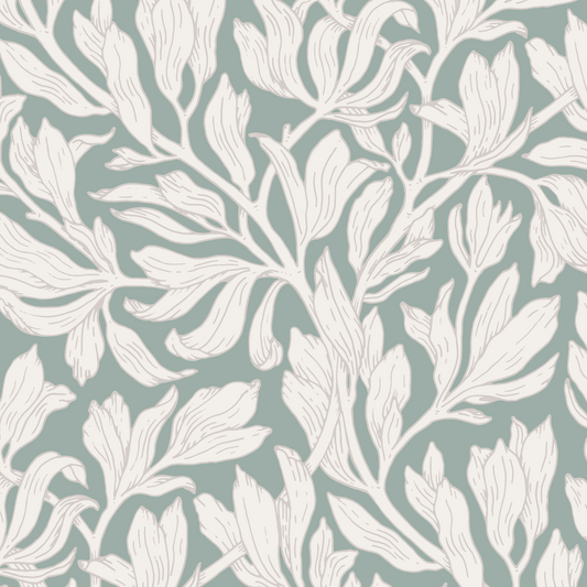 Olivia Wallpaper - White on Sage