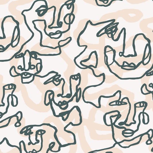 La Cara Wallpaper - Green on Beige